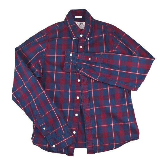 ABERCROMBIE & FITCH Men's Shirt Muscle Blue Plaid Moose Logo Cotton Large - Picture 2 of 9